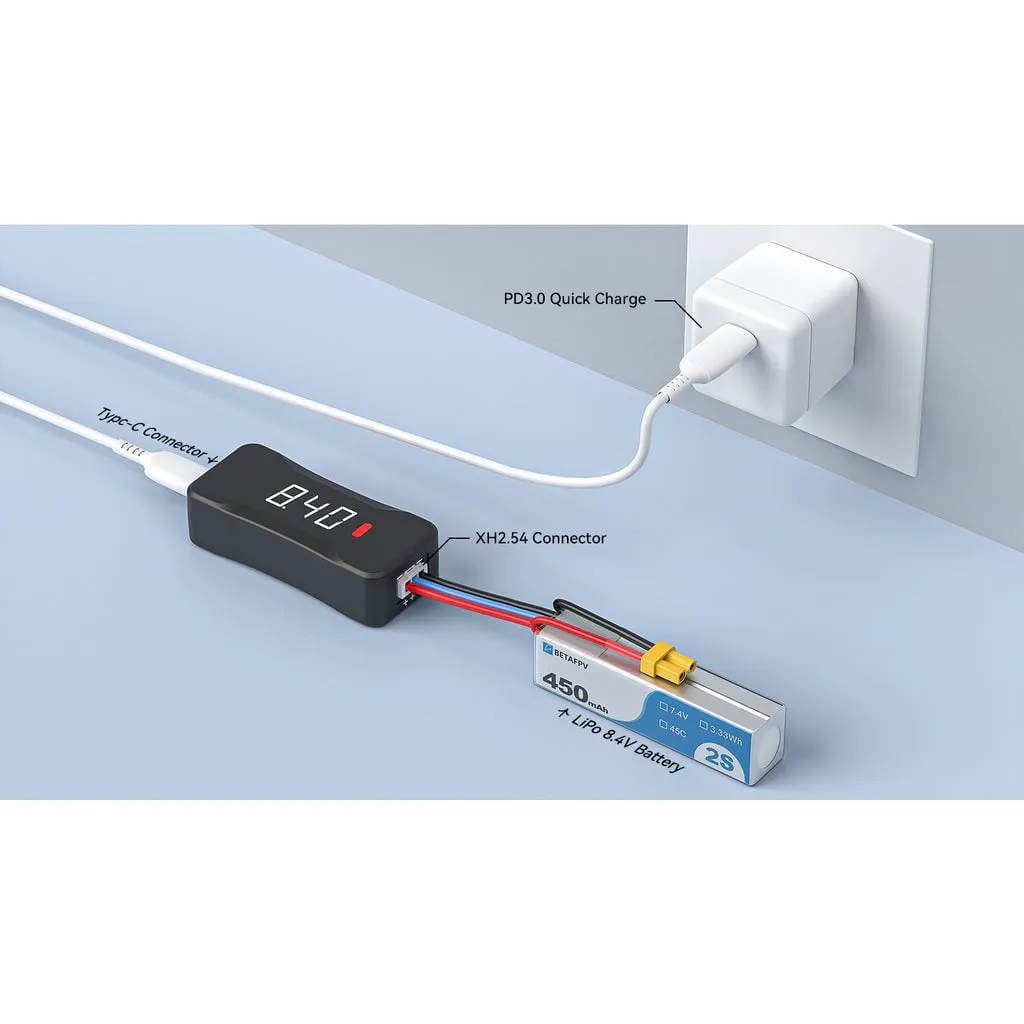 BetaFPV 2S Battery Charger and Voltage Tester (XH2.54, Black)