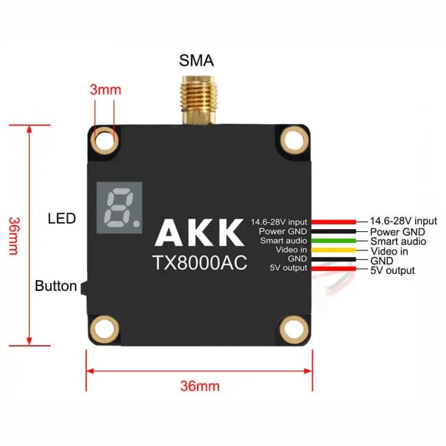 AKK TX8000AC 8W Ultra Long Range 4.9G–6G VTX