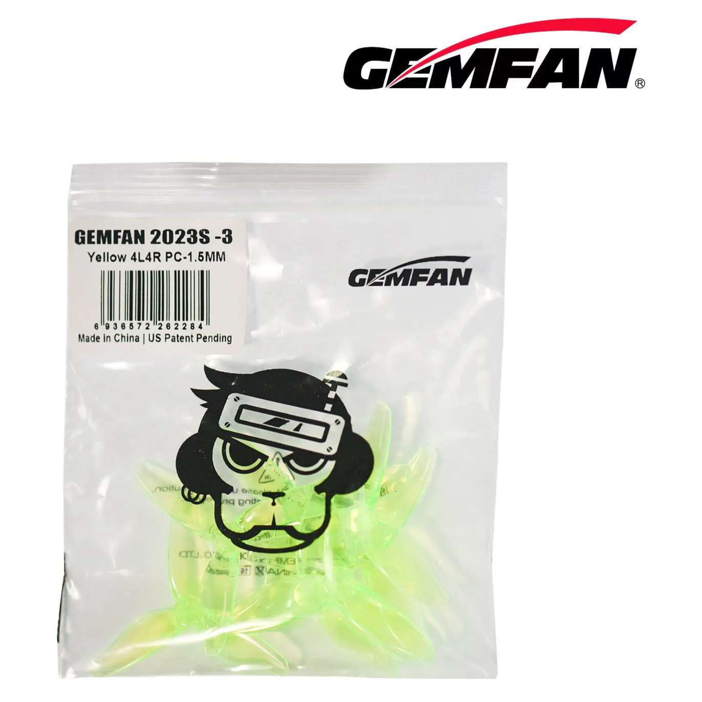 Gemfan Hurricane 2023S 3-Blade Propeller (Set of 8 — 4CW+4CCW) Clear Grey