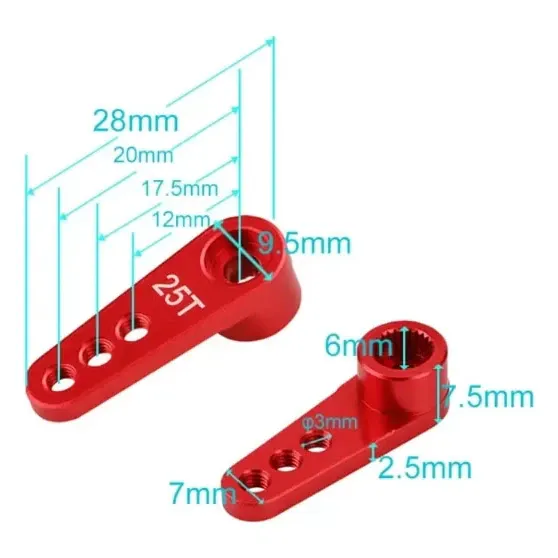 ReadyToSky Aluminium Servo Horn Arm, Red — Version: 25T 28.5mm Half Arm
