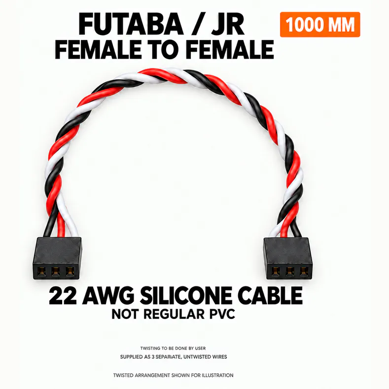 Futaba/JR 22AWG Silicone Servo Extension Wire — Length: 100cm, Connector: Female to Female