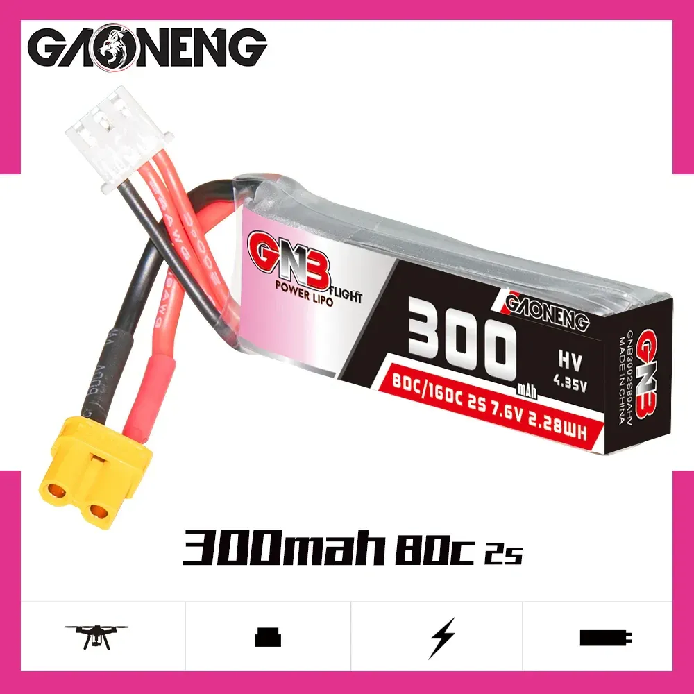 GNB LiHV 2S 7.6V 300mAh 80C XT30 LiPo Battery (GAONENG)