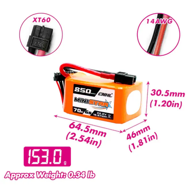 CNHL MiniStar 850mAh 6S 70C LiPo Battery