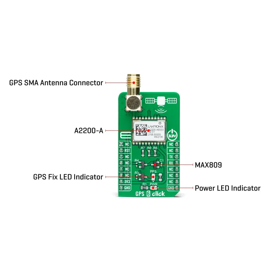 MIKROE GPS 6 Click A2200-A Receiver Board
