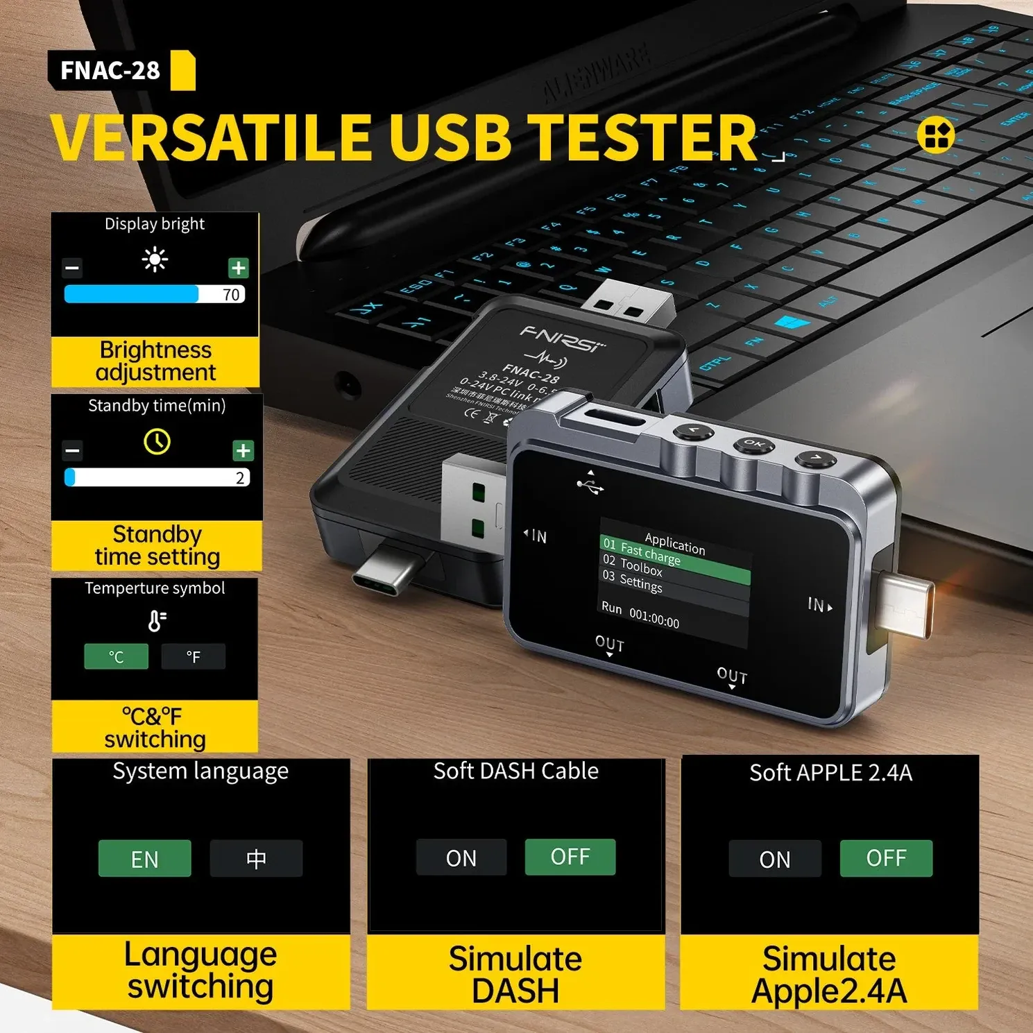 FNIRSI FNAC-28 2-in-1 Type-C USB Tester & Voltmeter