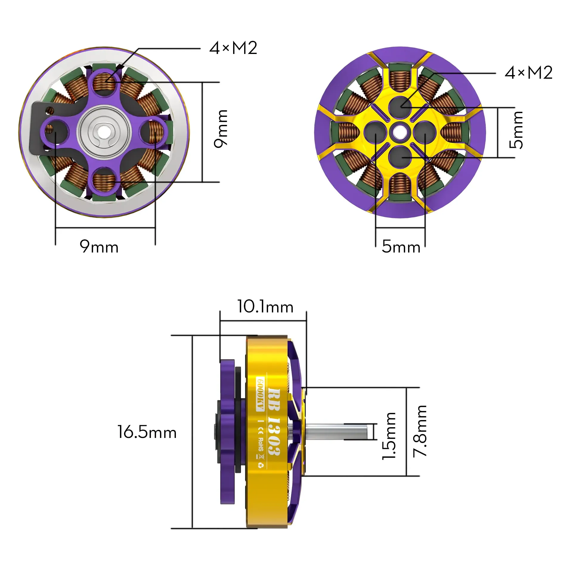 ROBO 1303 6000KV 2–4S FPV Motor