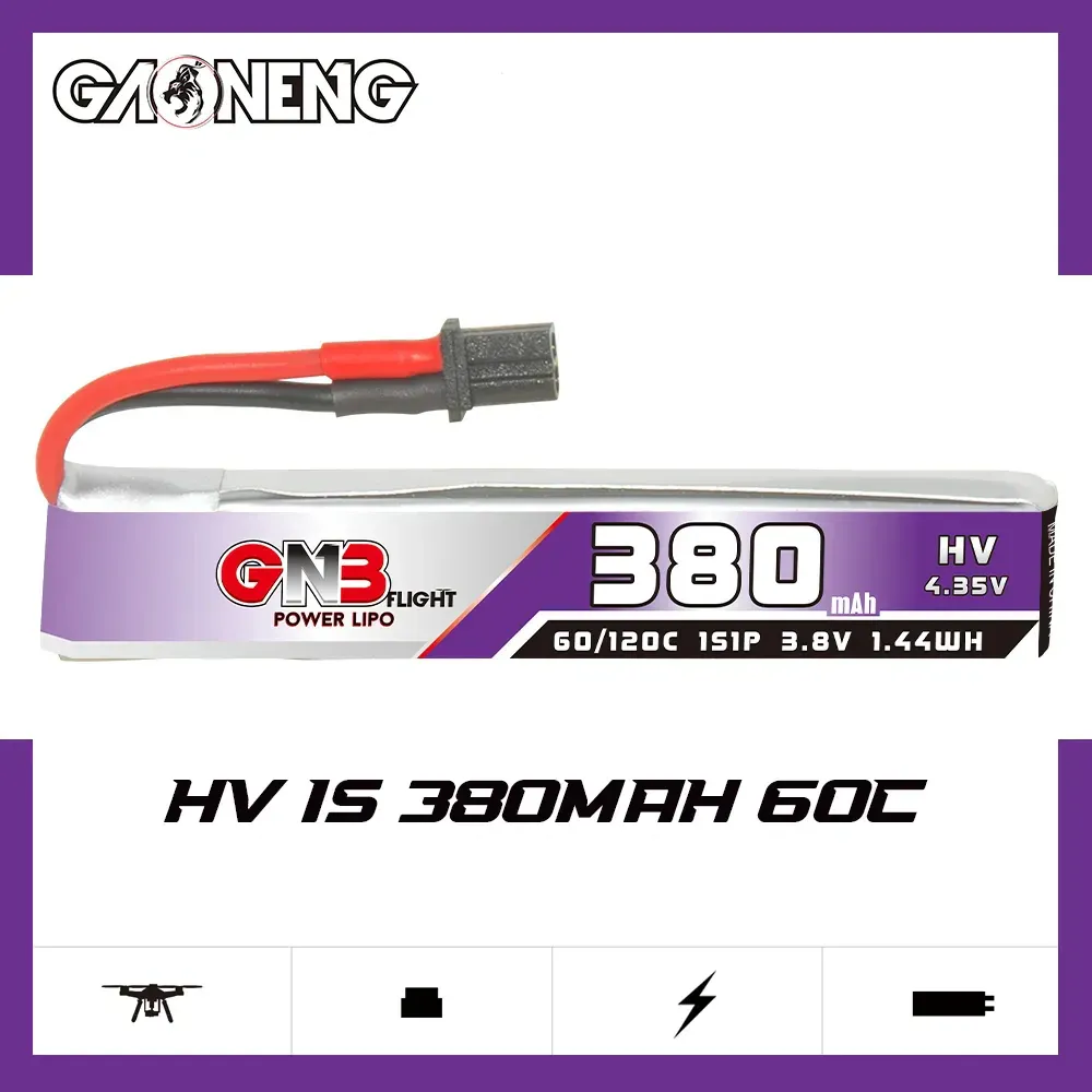 GAONENG GNB LiHV 1S 3.8V 380mAh 60C Whoop Battery — Connector: A30 Cabled