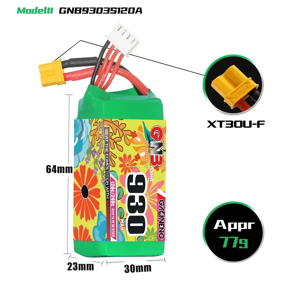 GNB 3S 930mAh 120C XT30 LiPo Battery