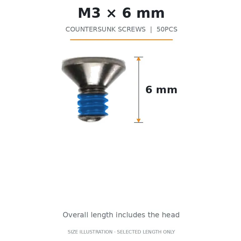 FlyFishRC M3 Countersunk Screws Pack (50PCS) — Length: 6mm