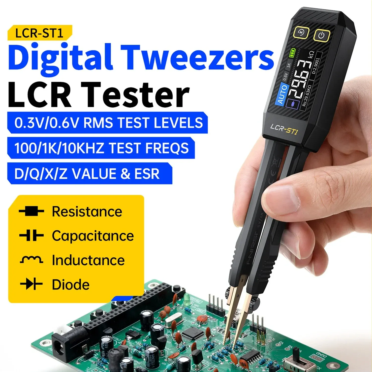 FNIRSI LCR-ST1 Mini Smart Digital Tweezer (LCR/SMD/ESR Tester)