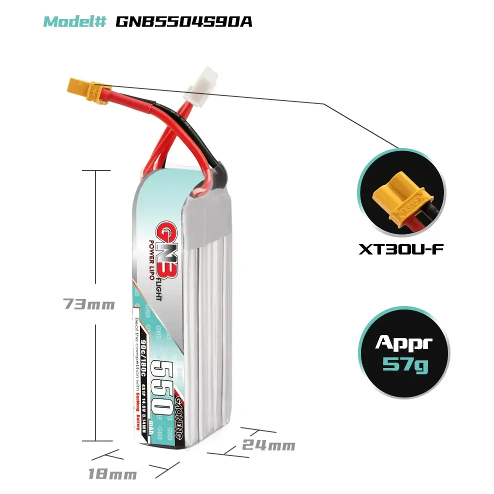 GNB 550mAh 4S 90C LiPo Battery Long (XT30)