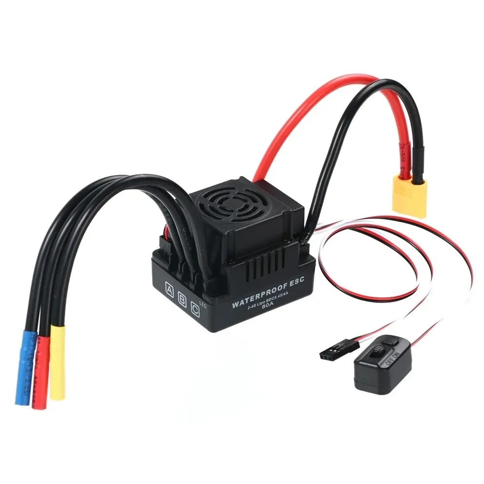 ReadyToSky Waterproof Brushless ESC with 5.8V 3A BEC for 1/8 and 1/10 RC Cars — Version: 80A, XT60