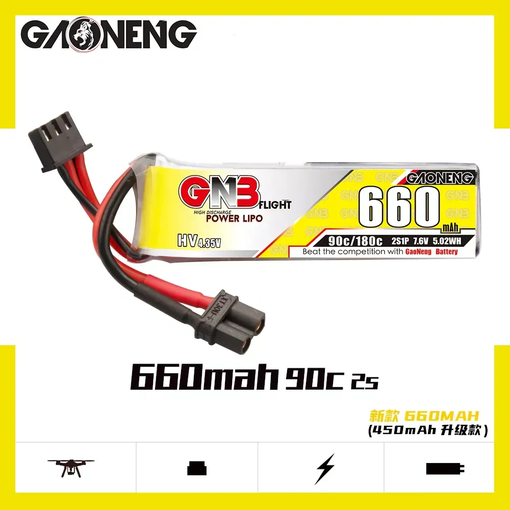 GAONENG GNB 660mAh 2S 7.6V 90C XT30 LiHV Battery Long