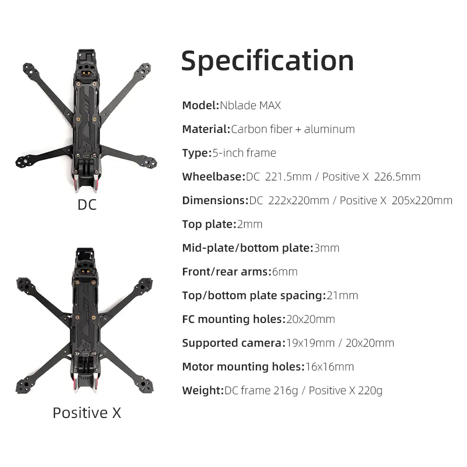 HGLRC Nblade MAX 5-Inch True X / DC FPV Frame
