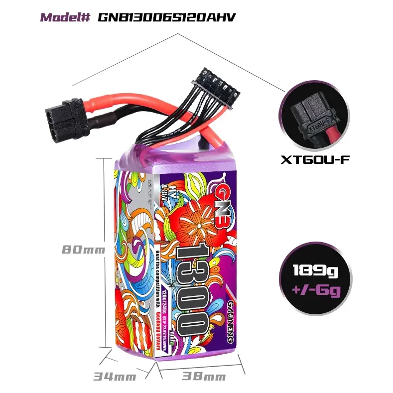 GNB LiHV 6S 22.8V 1300mAh 120C XT60 LiPo Battery