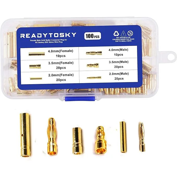 Gold Bullet Connector Kit, 2mm / 3.5mm / 4mm (100 Pcs)