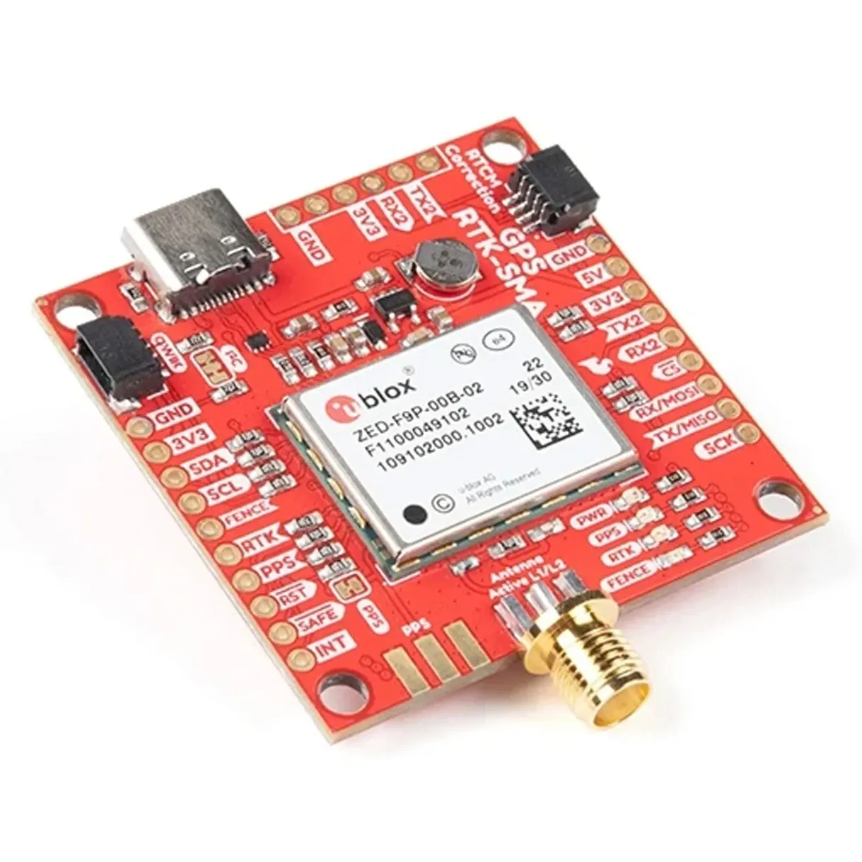 SparkFun GPS-16481 GPS-RTK Breakout - ZED-F9P, SMA Antenna (Qwiic)