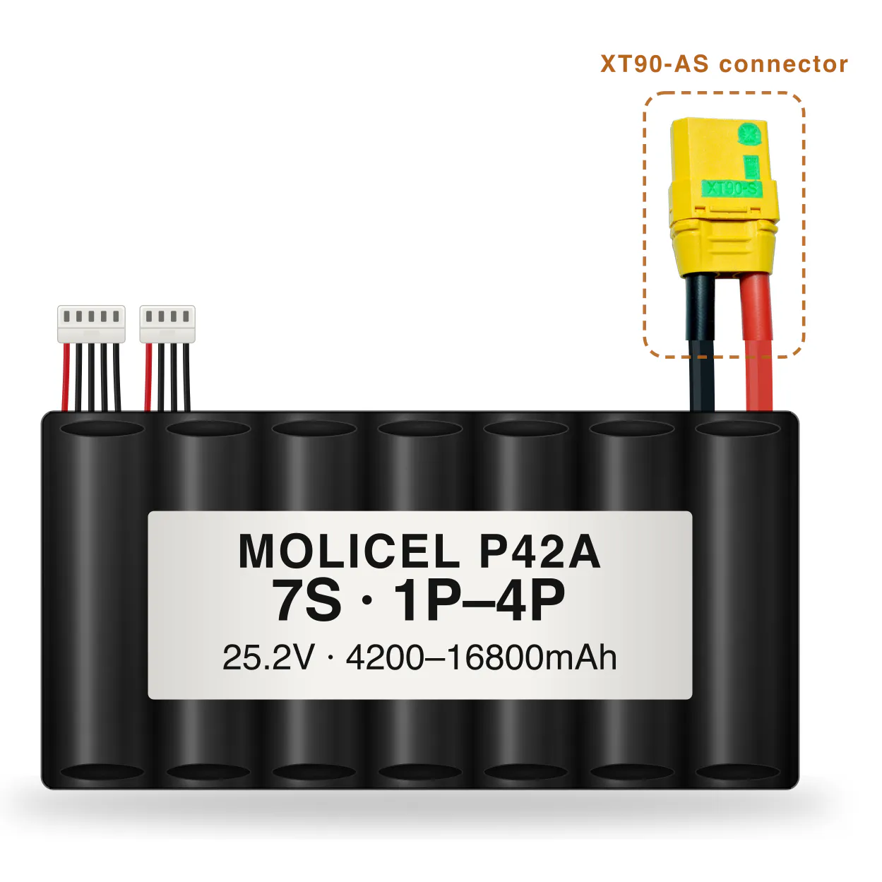 Molicel P42A 7S 1P–4P 4200–16800mAh Li-ion battery pack with XT90-AS connector