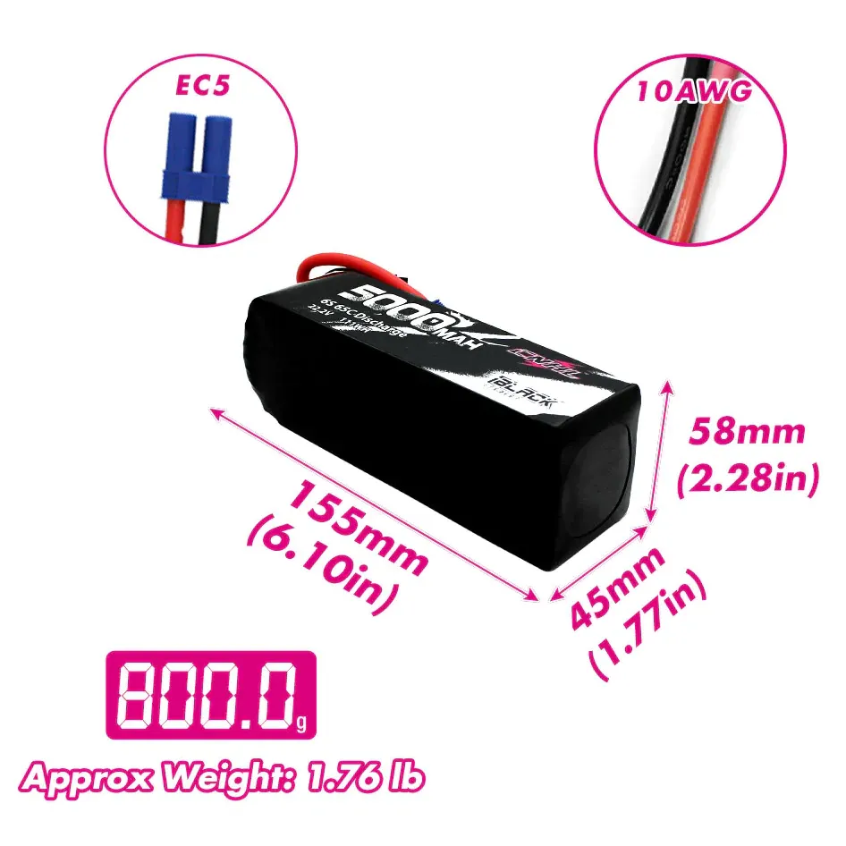 CNHL Black Series 5000mAh 6S 22.2V 65C LiPo Battery (EC5)