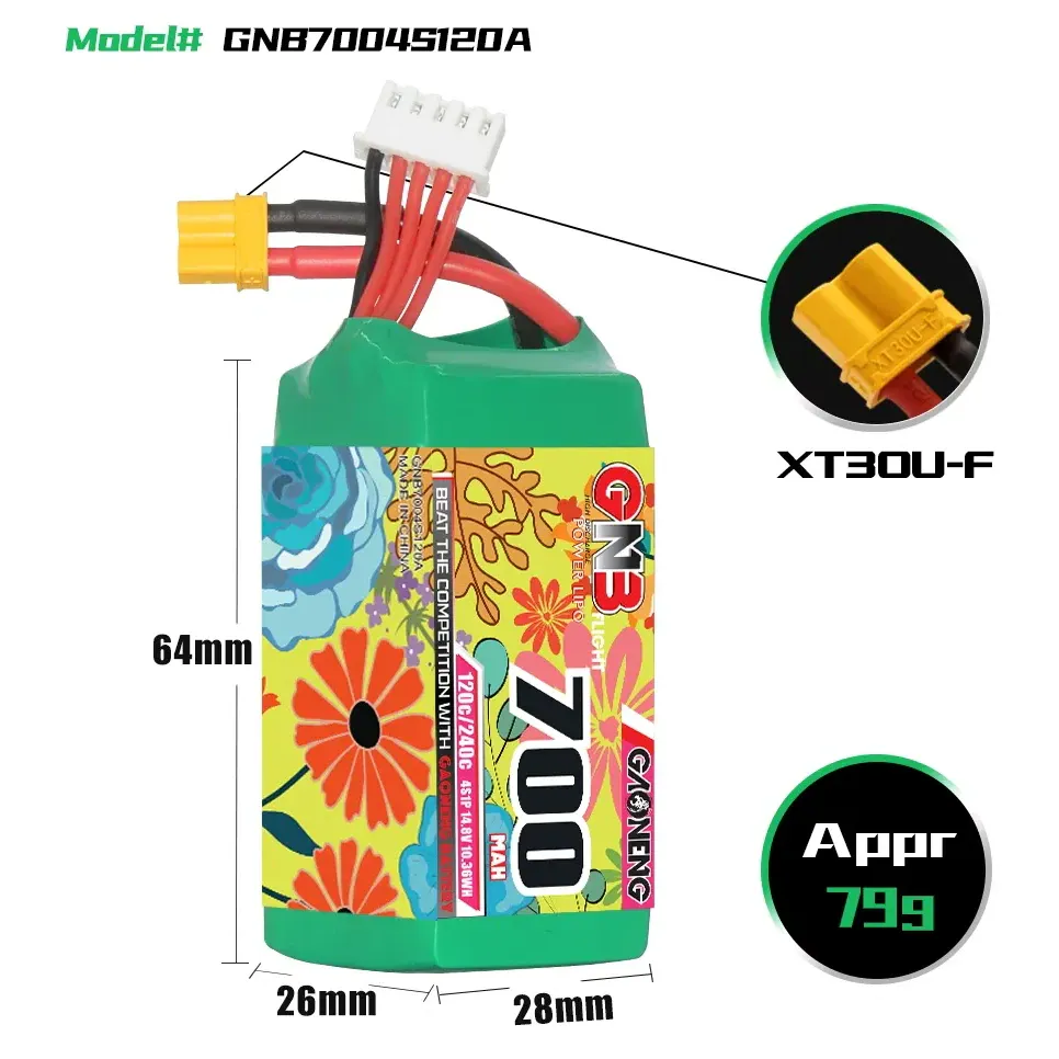 GAONENG GNB 700mAh 4S 14.8V 120C XT30 LiPo Battery