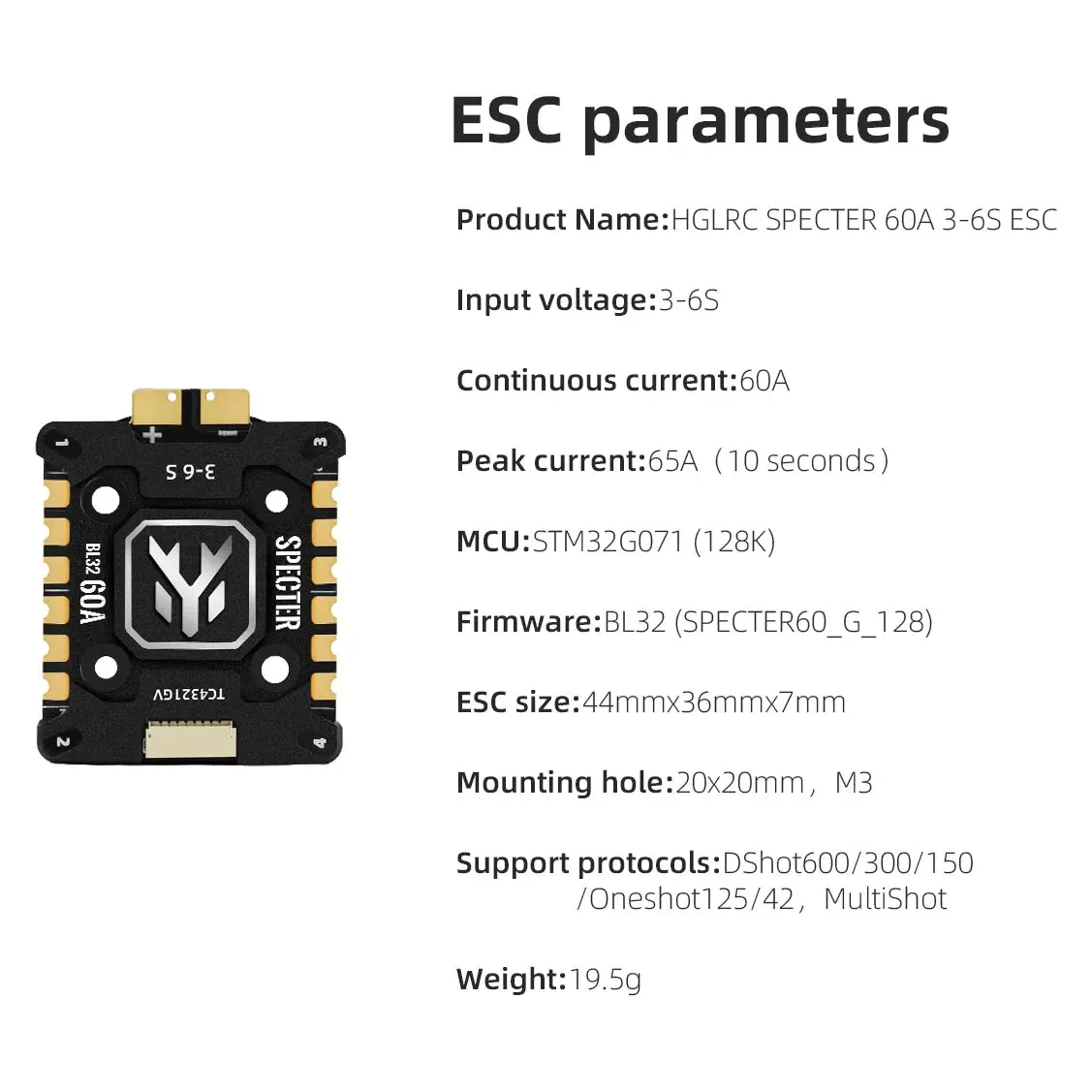 HGLRC SPECTER 60A 4-in-1 ESC 3-6S BL32 128K with Heat Sink