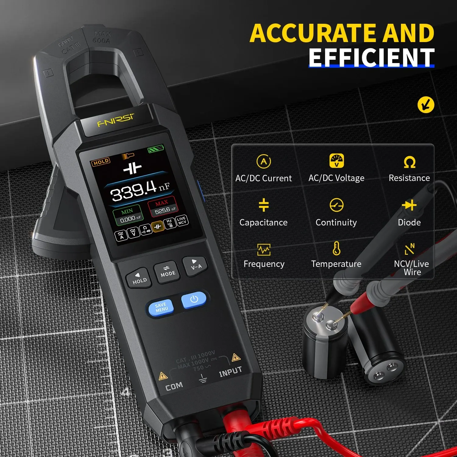 FNIRSI DMC-100 DC/AC Current Voltage Clamp Meter Multimeter