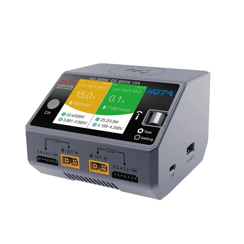 HOTA D6 Pro 325W Dual AC/DC Smart Charger — Color: Grey