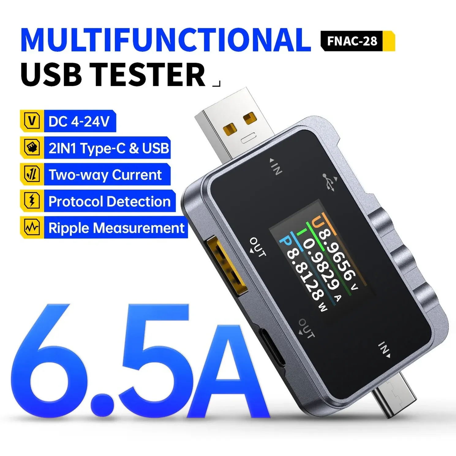FNIRSI FNAC-28 2-in-1 Type-C USB Tester & Voltmeter
