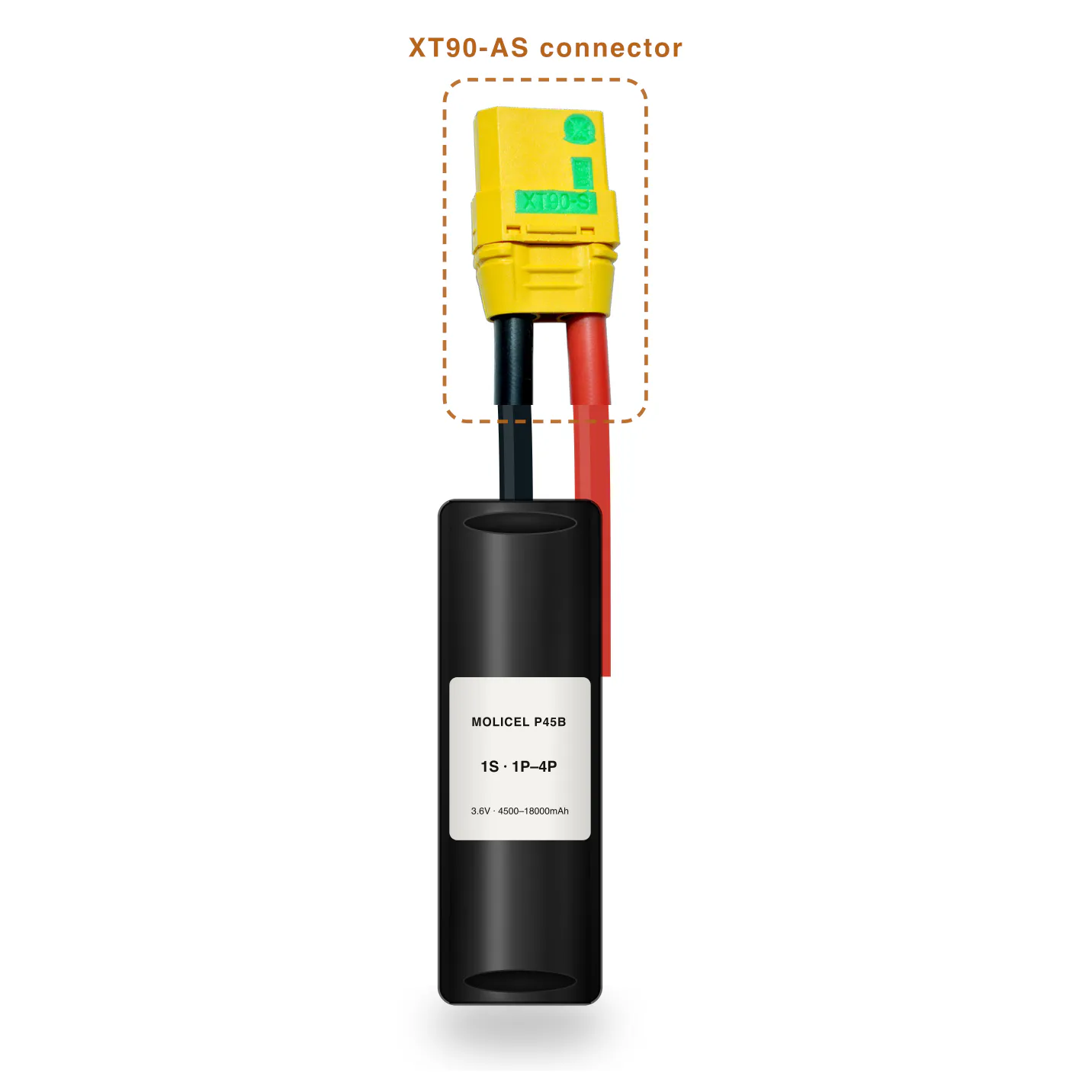 Molicel P45B 1S 1P–4P 4500–18000mAh Li-ion battery pack with XT90-AS connector
