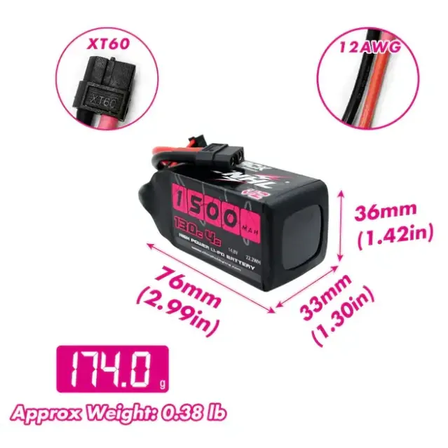CNHL Black Series V2.0 1500mAh 4S 14.8V 130C LiPo Battery (XT60)