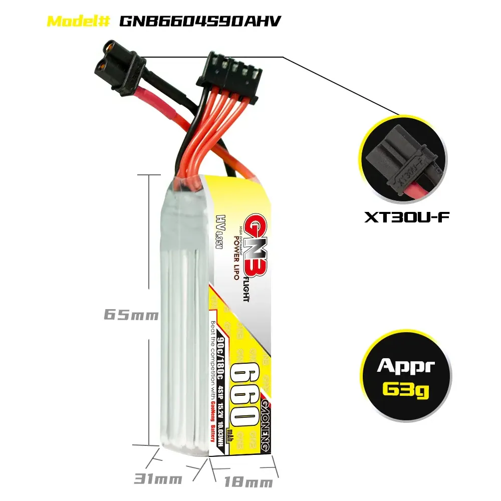 GAONENG GNB 4S 15.2V 660mAh 90C LiPo Battery XT30