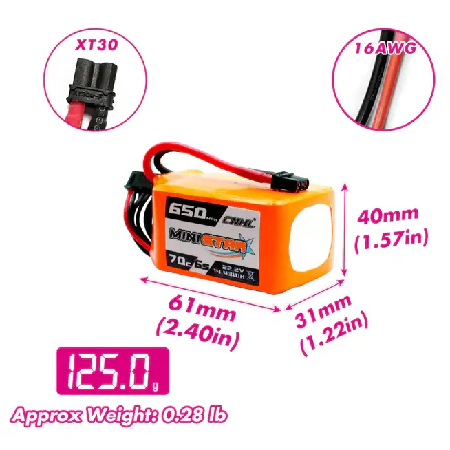 CNHL MiniStar 650mAh 6S 70C LiPo Battery