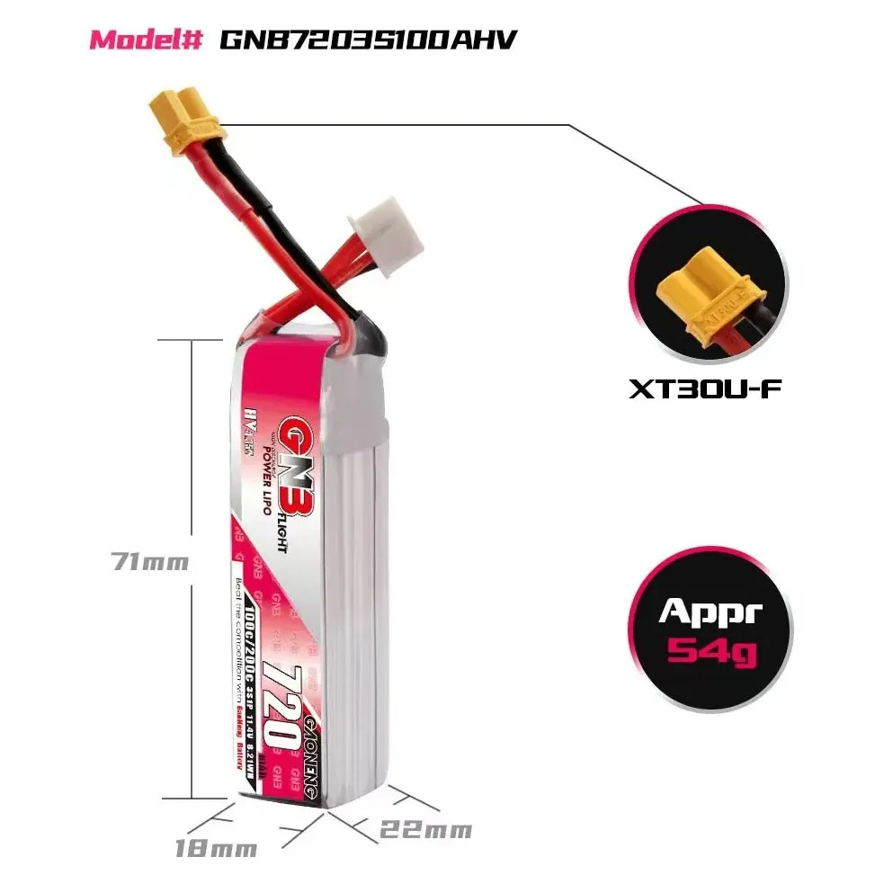 GAONENG GNB 720mAh 3S 11.4V 100C LiHV Battery - XT30