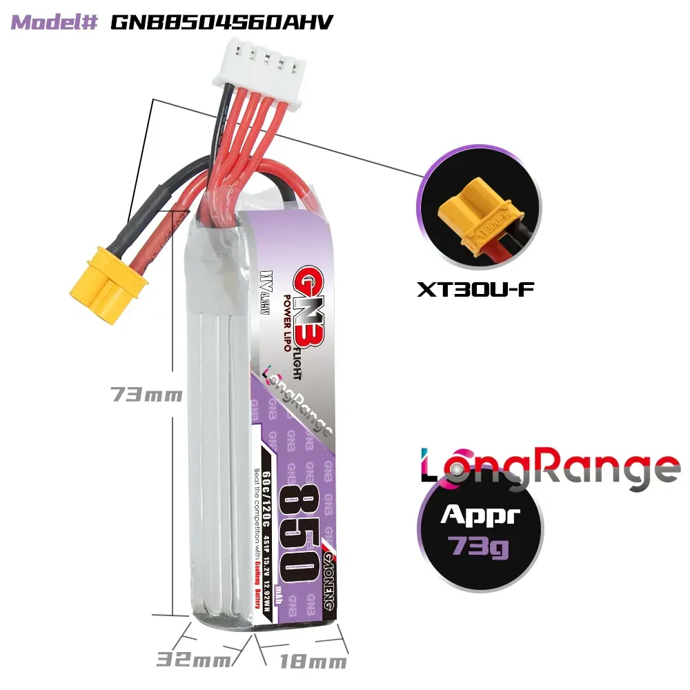 GAONENG GNB LiHV 4S 15.2V 850mAh 60C Battery (XT30)