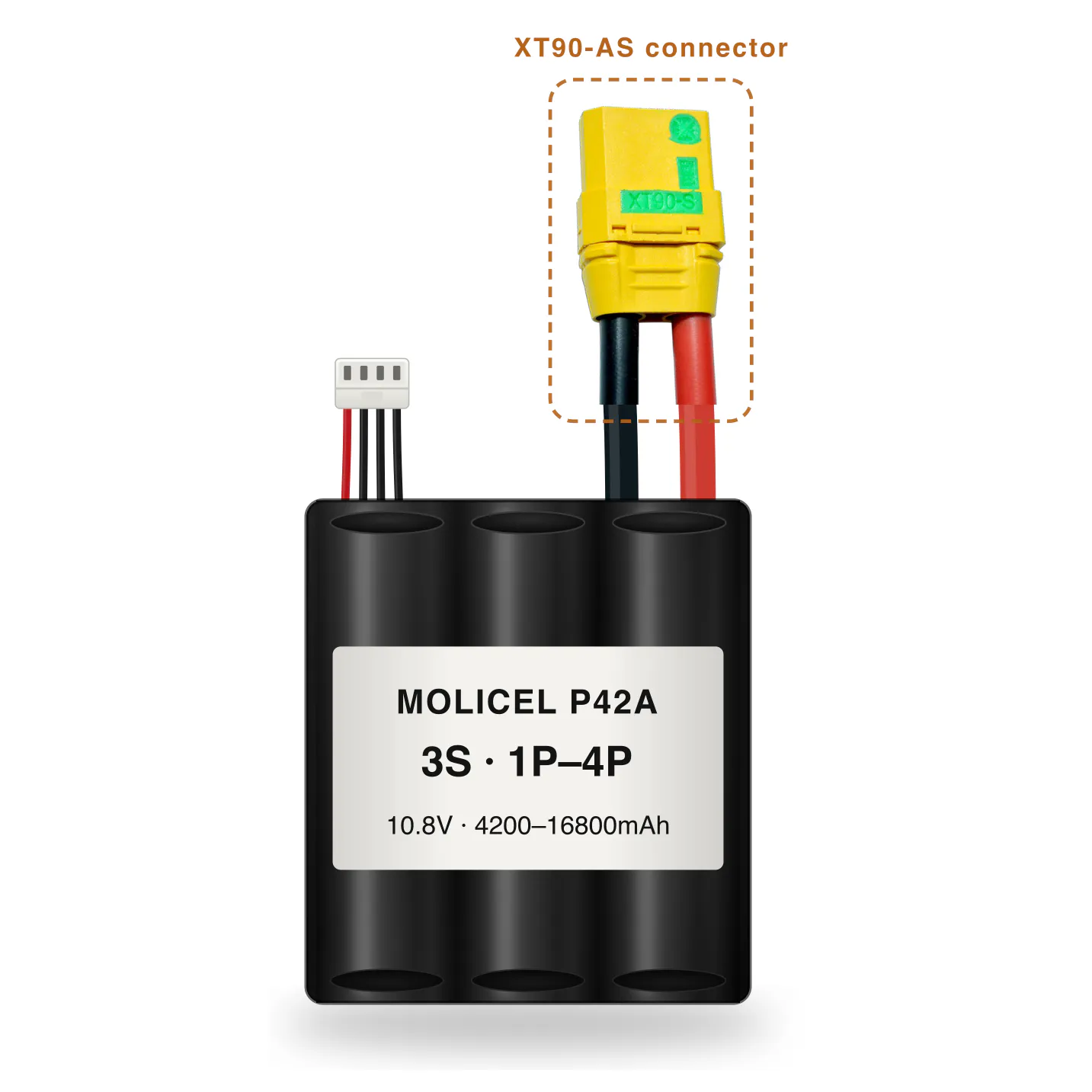 Molicel P42A 3S 1P–4P 4200–16800mAh Li-ion battery pack with XT90-AS connector