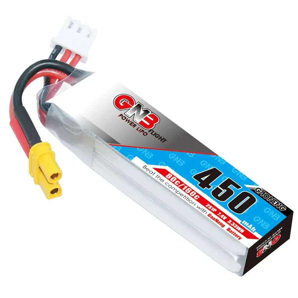 GAONENG GNB 450mAh 2S 7.4V 80C XT30 LiPo Battery (Long)