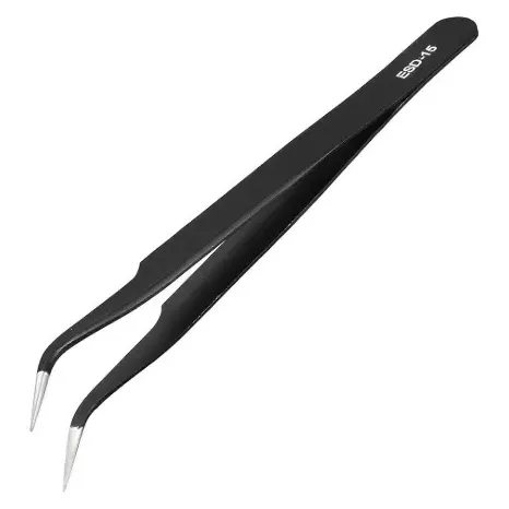 HRC40 Anti-Magnetic Stainless Steel ESD Tweezers — Tip: Curved (ESD-15)