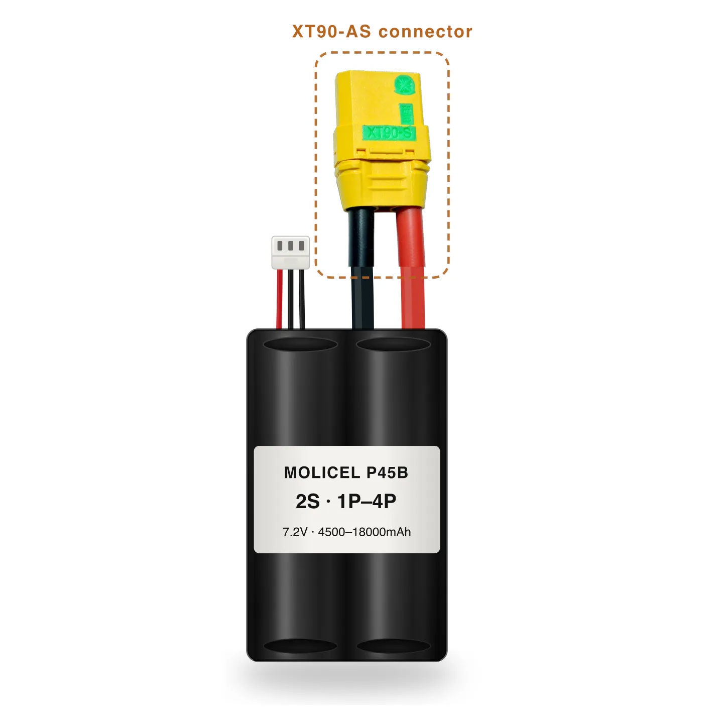 Molicel P45B 2S 1P–4P 4500–18000mAh Li-ion battery pack with XT90-AS connector