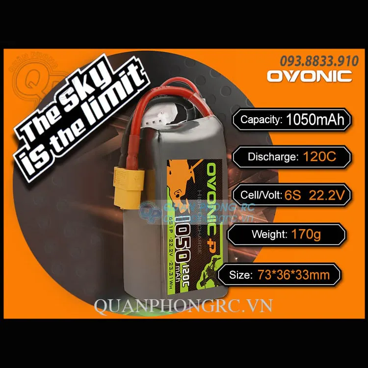 Ovonic 1050mAh 6S 120C 22.2V LiPo Battery with XT60 Plug