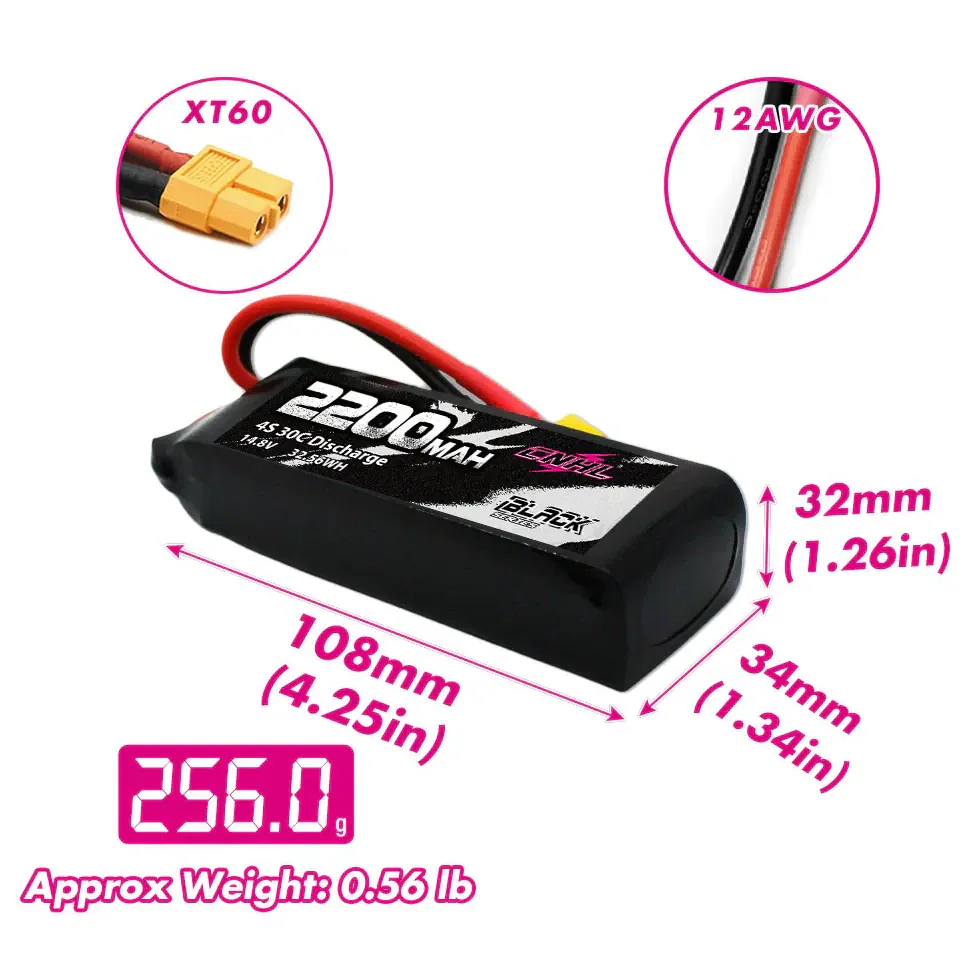 CNHL Black Series 2200mAh 4S 14.8V 30C LiPo Battery (XT60)