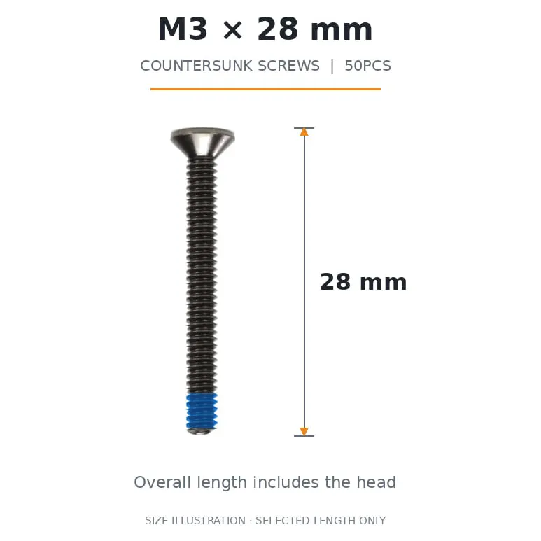 FlyFishRC M3 Countersunk Screws Pack (50PCS) — Length: 28mm