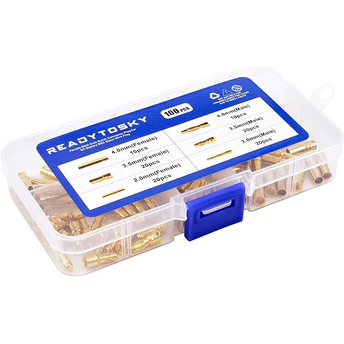 Gold Bullet Connector Kit, 2mm / 3.5mm / 4mm (100 Pcs)
