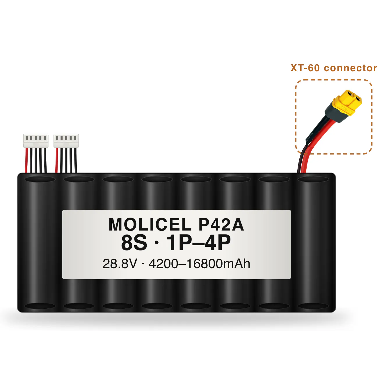 Molicel P42A 8S 1P–4P 4200–16800mAh Li-ion battery pack with XT-60 connector
