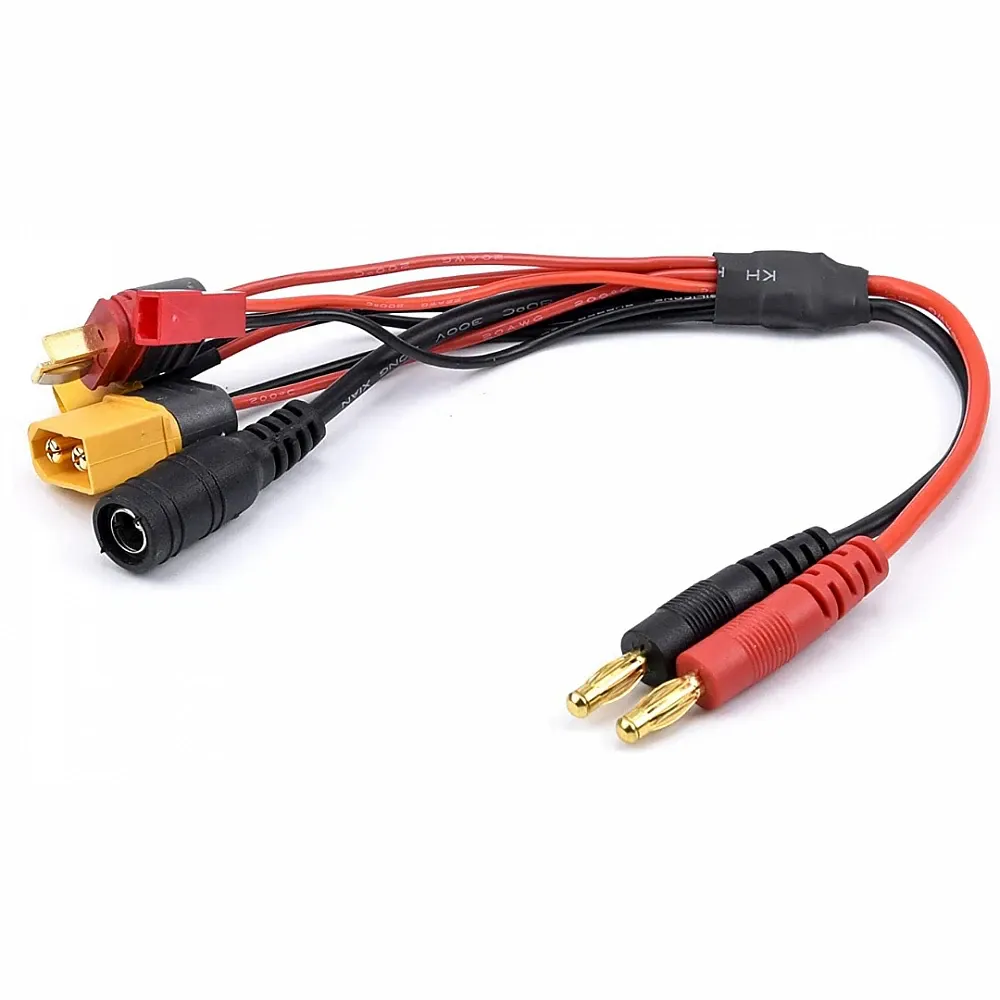 5-in-1 Charge Lead 4.0mm Banana to XT60/XT30/T-Plug/JST/DC5.5 20AWG 20cm