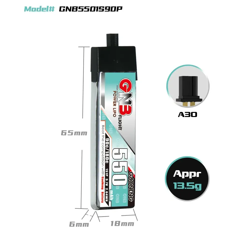 GNB 1S 3.7V 550mAh 90C LiPo Battery (A30)