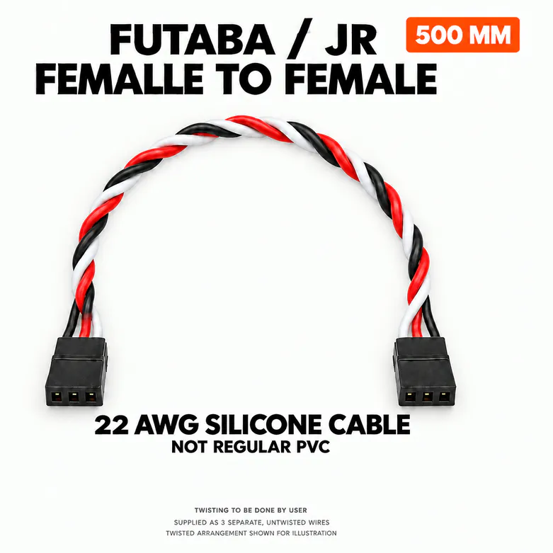 Futaba/JR 22AWG Silicone Servo Extension Wire — Length: 50cm, Connector: Female to Female