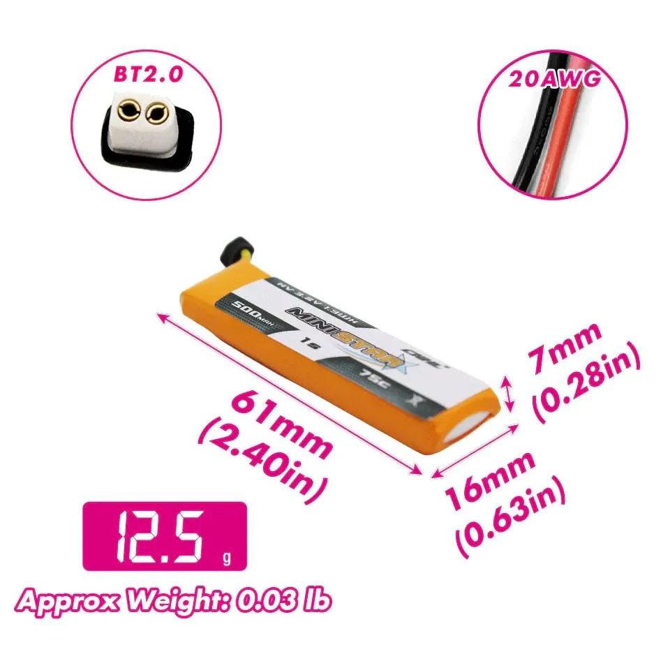 CNHL MiniStar HV 500mAh 1S 3.8V 75C BT2.0 LiPo Battery (4 Pack)