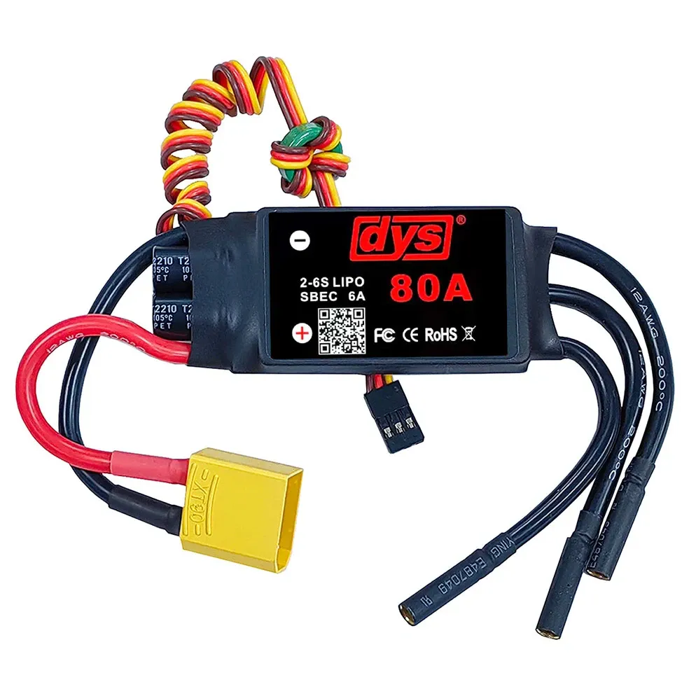 DYS 80A 2-6S Brushless ESC with 5V/6A SBEC, XT90 & 4mm Bullets