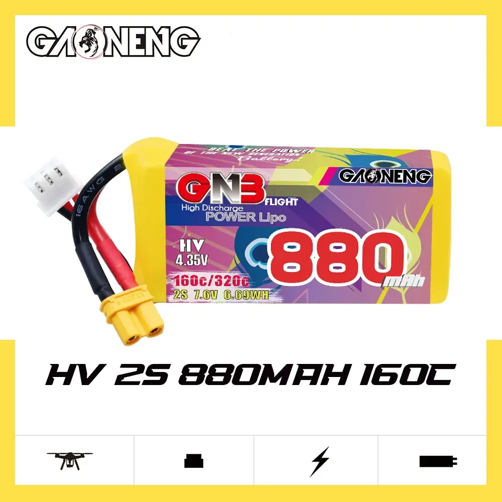 GAONENG GNB 880mAh 2S 7.6V 160C XT30 LiPo Battery
