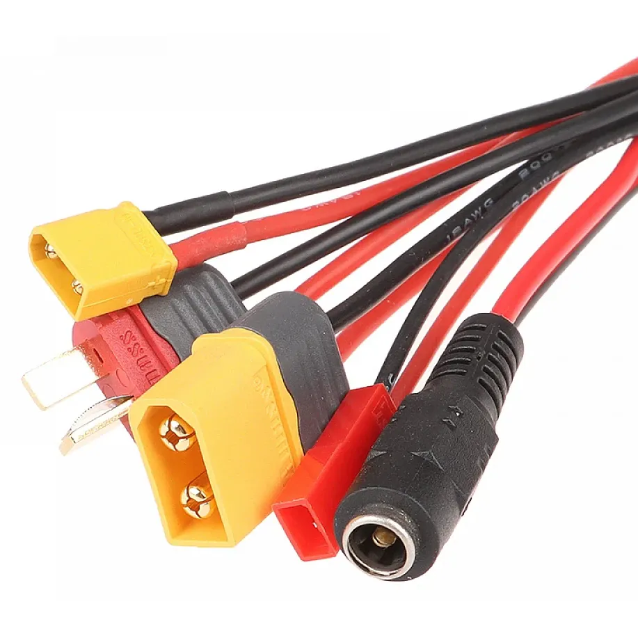 5-in-1 Charge Lead 4.0mm Banana to XT60/XT30/T-Plug/JST/DC5.5 20AWG 20cm